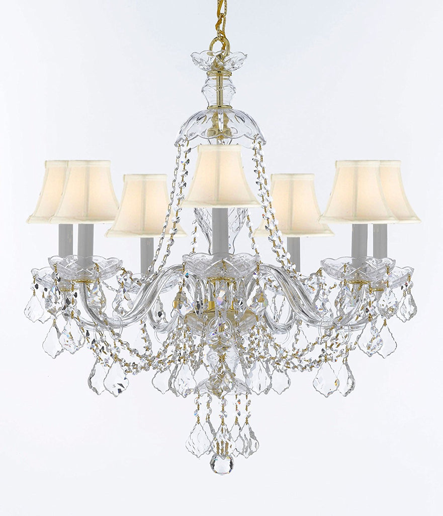 Chandelier Lighting Crystal Chandeliers H28" X W26" 7 Lights - Great for Dining Room, Foyer, Entry Way, Living Room, Bedroom, Kitchen! w/White Shades - CJD-CG/4084/7/WHITESHADES