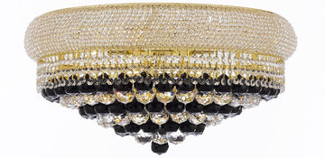 French Empire Flush Crystal Chandelier Chandeliers H15" X W24" Dressed with Jet Black Crystal Balls - Good for Dining Room, Foyer, Entryway, Family Room and More - A500-B95/FLUSH/CG/542/15