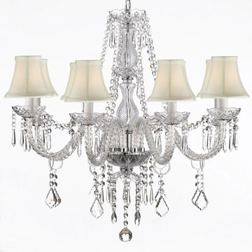 Crystal Chandelier Lighting 28ht X 28wd 8 Lights Fixture Pendant Ceiling Lamp White Shade Murano - SC8WHITE-243-8H-DLO