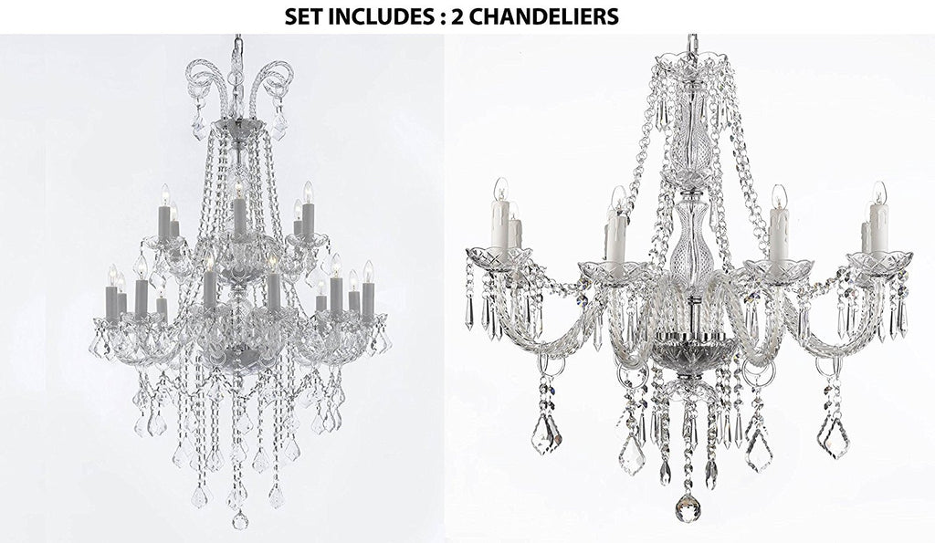 Set of 2 - 1 4FT Crystal Chandelier Lighting 48hx28w And 1 Crystal Chandelier Lighting 28ht X 28wd Murano - 1EA-B12/26/18 + 1EA-243/8