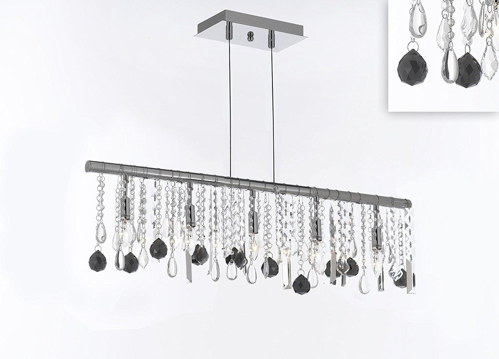 Modern Contemporary Broadway Linear Crystal Chandelier Lighting Lamp - Dressed with Jet Black Crystal Balls 48" Wide -Great for Dining Room, Kitchen, Billiard Pool Table Lighting! - G7-B95/830/5