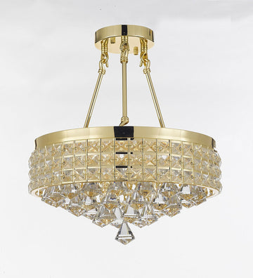 Semi Flush Mount French Empire Crystal Chandelier Chandeliers Lighting Ht 17 X Wd 15 4 Lights Crystal Gold Metal Shade flushmount Rustic Modern - 26005/4
