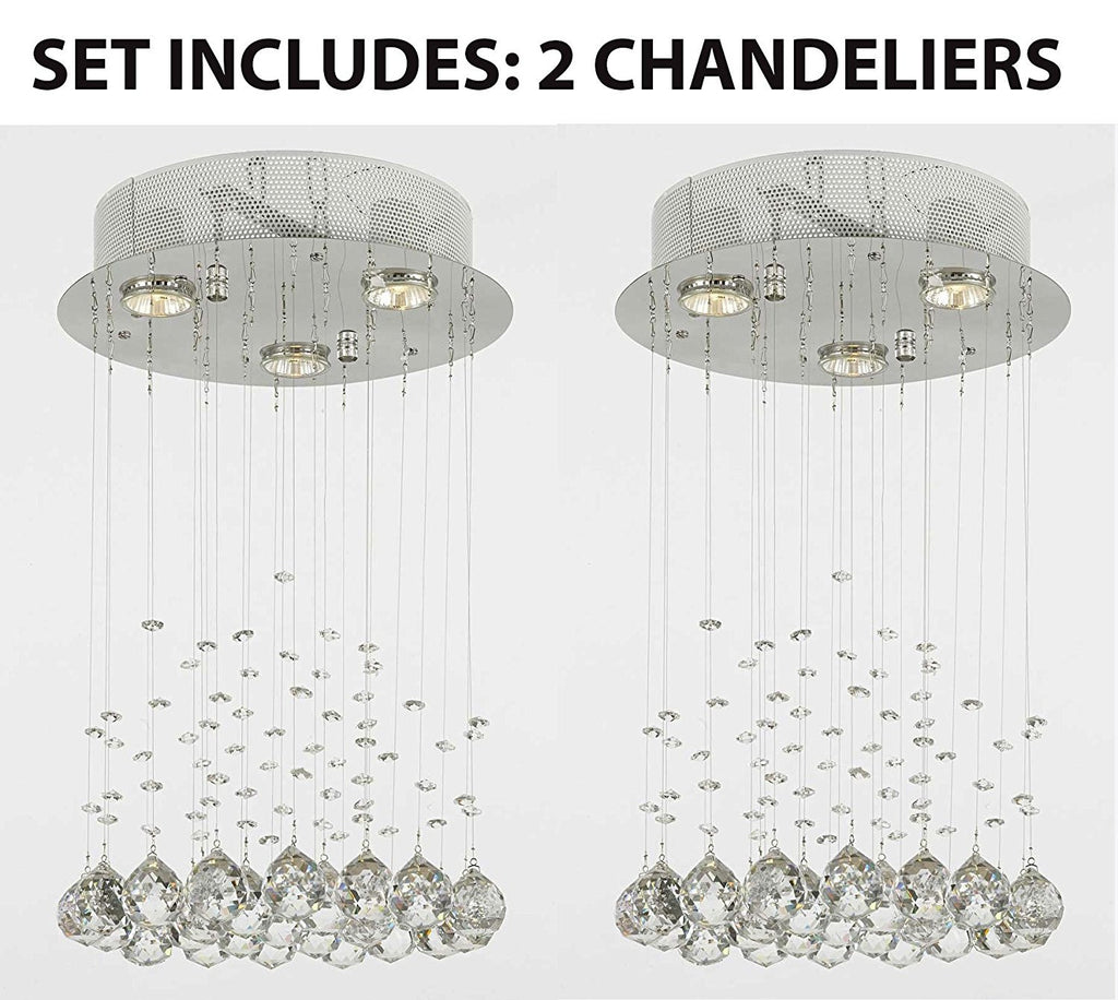 Set of 2 - Modern Chandelier Rain Drop Lighting Crystal Ball round Fixture Pendant Ceiling Lamp H18 X W12 3 Lights Modern - 2EA-C9071R-3