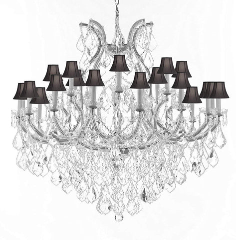 Swarovski Crystal Trimmed Chandelier Lighting Chandeliers H46" X W46" Dressed with Large, Luxe Crystals! - Great for The Foyer, Entry Way, Living Room, Family Room & More! w/Black Shades - A500-B90/CS/BLACKSHADES/2MT/24+1SW