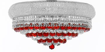 Moroccan Style French Empire Flush Crystal Chandeliers H15" X W24" Dressed with Ruby Red Crystal Balls - Good for Dining Room, Foyer, Entryway, Family Room and More - A500-B96/FLUSH/CS/542/15