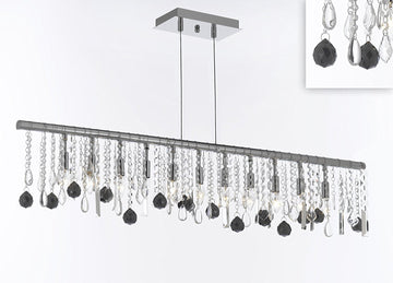 Modern Contemporary Broadway Linear Crystal Chandelier Lighting Lamp - Dressed with Jet Black Crystal Balls 48" Wide - Great for Dining Room, Kitchen, Billiard Pool Table Lighting! - J10-B95/26064/11