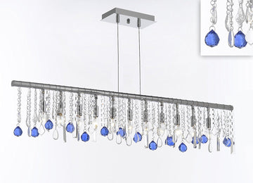 Modern Contemporary Broadway Linear Crystal Chandelier Lighting Lamp - Dressed with Blue Crystal Balls 48" Wide - Great for Dining Room, Kitchen, Billiard Pool Table Lighting! - J10-B99/26064/11