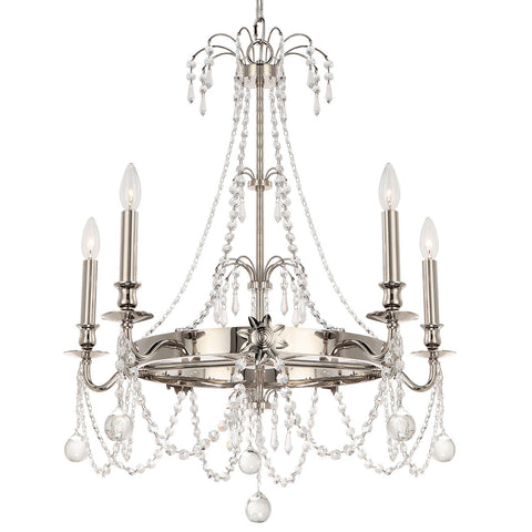 5 Light Polished Nickel Modern Chandelier Draped In Crystal Stars - C193-8606-PN-CL-MWP