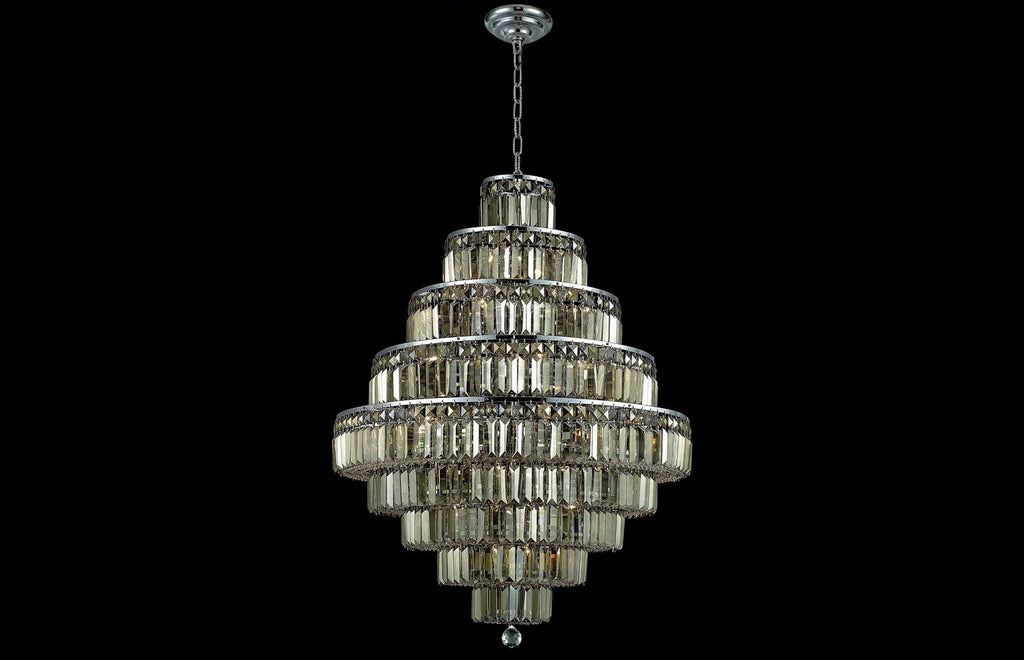 C121-2038D30C-GT/RC - Regency Lighting: Maxime 20 light Chrome Chandelier Golden Teak (Smoky) Royal Cut Crystal