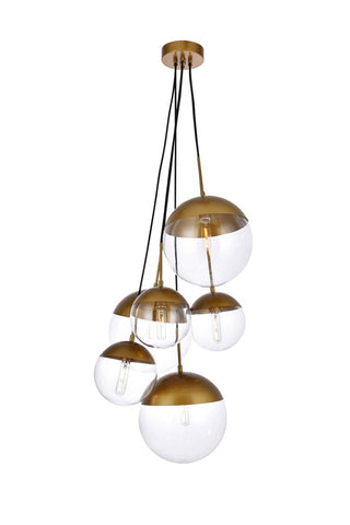 ZC121-LD6097BR - Living District: Eclipse 6 Lights Brass Pendant With Clear Glass