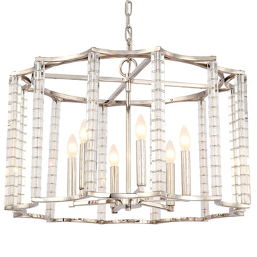 6 Light Polished Nickel Modern Chandelier Draped In Crystal Cubes - C193-8856-PN