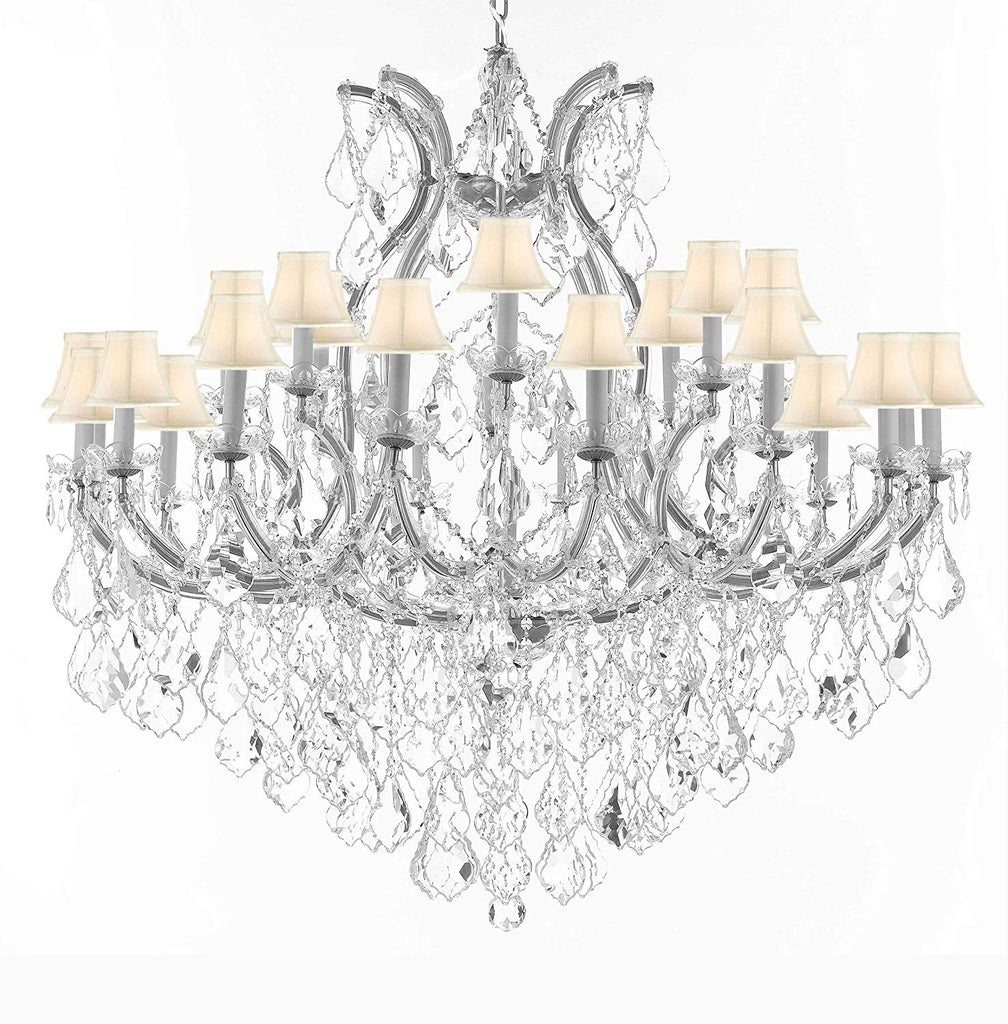 Crystal Chandelier Lighting Chandeliers H46" X W46" Dressed with Large,Luxe, Diamond Cut Crystals! Great for The Foyer, Entry Way, Living Room, Family Room and More w/White Shades - A500-B90/CS/WHITESHADES/2MT/24+1DC