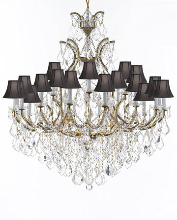 Swarovski Crystal Trimmed Chandelier Lighting Chandeliers H52" X W46" Dressed with Large, Luxe Crystals - Great for the Foyer, Entry Way, Living Room, Family Room and More w/Black Shades - A500-B90/BLACKSHADES/52/2MT/24+1SW