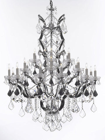 19th C. Baroque Iron & Crystal Chandelier Lighting Dressed with Jet Black Crystals H 52" x W 41" - Great for the Dining Room, Foyer, Entry Way, Living Room - A500-B97/996/25