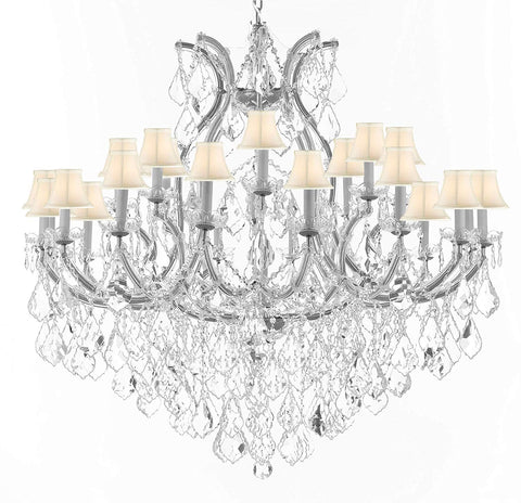 Swarovski Crystal Trimmed Chandelier Lighting Chandeliers H46" X W46" Dressed with Large, Luxe Crystals! - Great for The Foyer, Entry Way, Living Room, Family Room & More! w/White Shades - A500-B90/CS/WHITESHADES/2MT/24+1SW