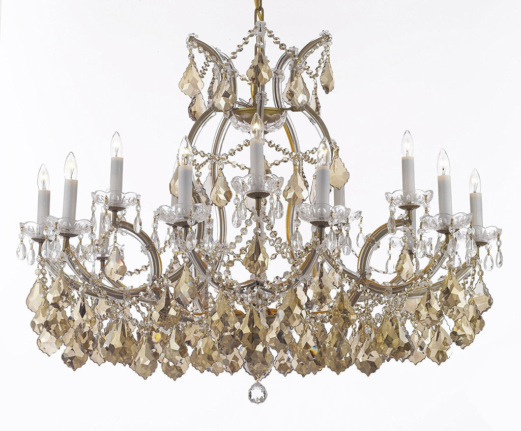 Maria Theresa Chandelier Crystal Lighting H28" X W37" W/ Golden Teak Crystal Good For Dining Room Entryway Living Room - A83-B2/B62/Goldenteak/Gold/21510/15+1