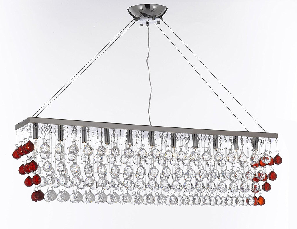 Modern Contemporary "Rain Drop" Linear Chandelier Light Lighting Chandeliers- Dressed with Ruby Red Crystal Balls Great for Dining Room orBilliard Pool Table Lighting - F7-B963/926/11