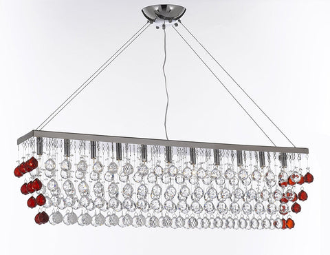 Modern Contemporary "Rain Drop" Linear Chandelier Light Lighting Chandeliers- Dressed with Ruby Red Crystal Balls Great for Dining Room orBilliard Pool Table Lighting - F7-B963/926/11