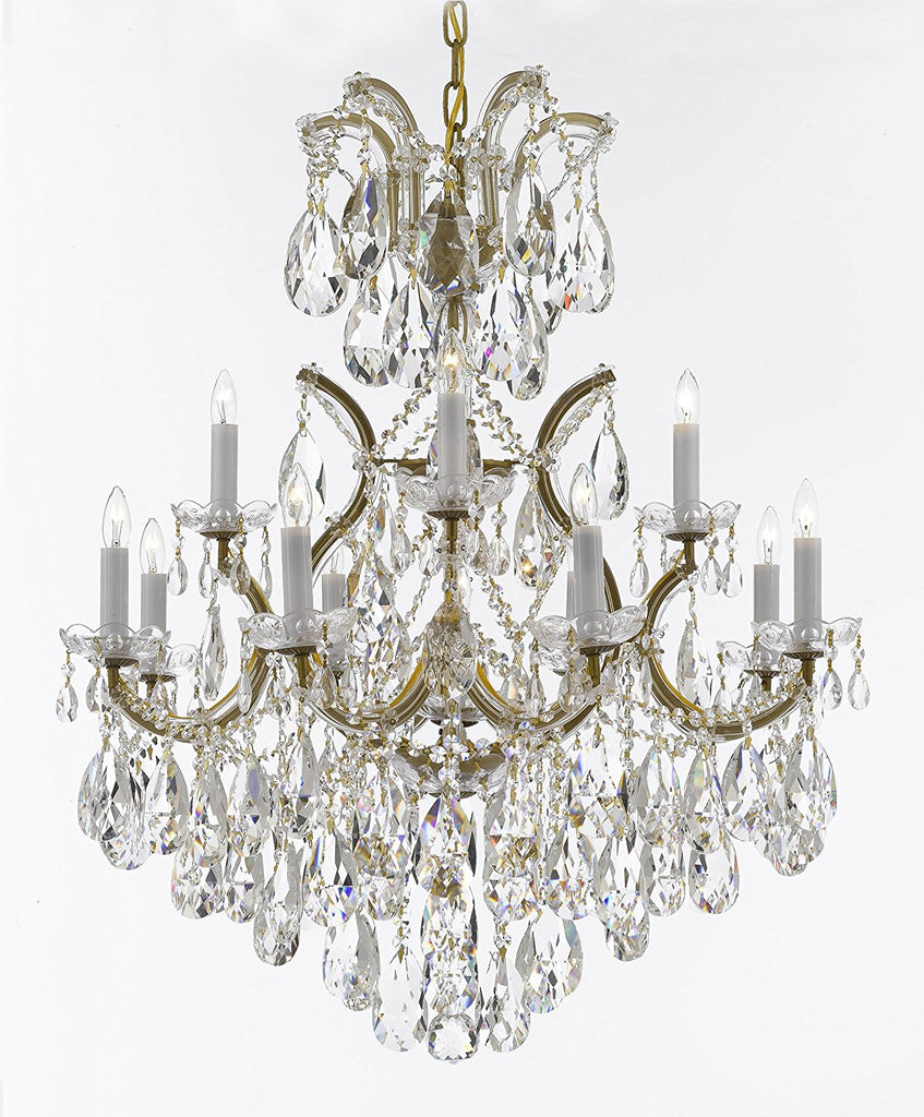 Swarovski Crystal Trimmed Maria Theresa Chandelier Lights Fixture Pendant Ceiling Lamp Dressed with Large, Luxe Crystals! HT35" x WD28"- Good for Dining Room, Foyer, Entryway, Family Room, and More! - A500-B90/CG/52/21532/12+1SW
