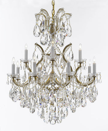Swarovski Crystal Trimmed Maria Theresa Chandelier Lights Fixture Pendant Ceiling Lamp Dressed with Large, Luxe Crystals! HT35" x WD28"- Good for Dining Room, Foyer, Entryway, Family Room, and More! - A500-B90/CG/52/21532/12+1SW