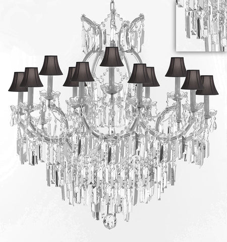 Maria Theresa Chandelier Crystal Lighting Chandeliers w/Optical Quality Fringe Prisms! Great for the Dining Room, Foyer, Entry Way, Living Room! H38" X W37" w/Black Shades - A500-B8/BLACKSHADES/CS/21510/15+1