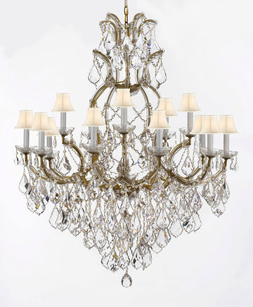 Maria Theresa Chandelier Crystal Lighting Fixture Pendant Ceiling Lamp for Dining room, Entryway , Living room Dressed with Large, Luxe, Diamond Cut Crystals! H44" X W37" with WhiteShades - A500-B90/WHITESHADES/52/21510/15+1DC