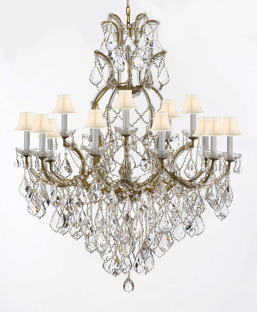 Swarovski Crystal Trimmed Maria Theresa Chandelier Lights Fixture Pendant Ceiling Lamp for Dining room, Entryway , Living room Dressed with Large, Luxe Crystals! H44" X W37" with WhiteShades - A500-B90/WHITESHADES/52/21510/15+1SW