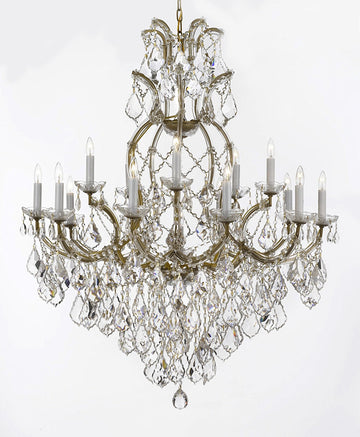 Swarovski Crystal Trimmed Maria Theresa Chandelier Lights Fixture Pendant Ceiling Lamp for Dining room, Entryway , Living room Dressed with Large, Luxe Crystals! H44" X W37" - A500-B90/52/21510/15+1SW