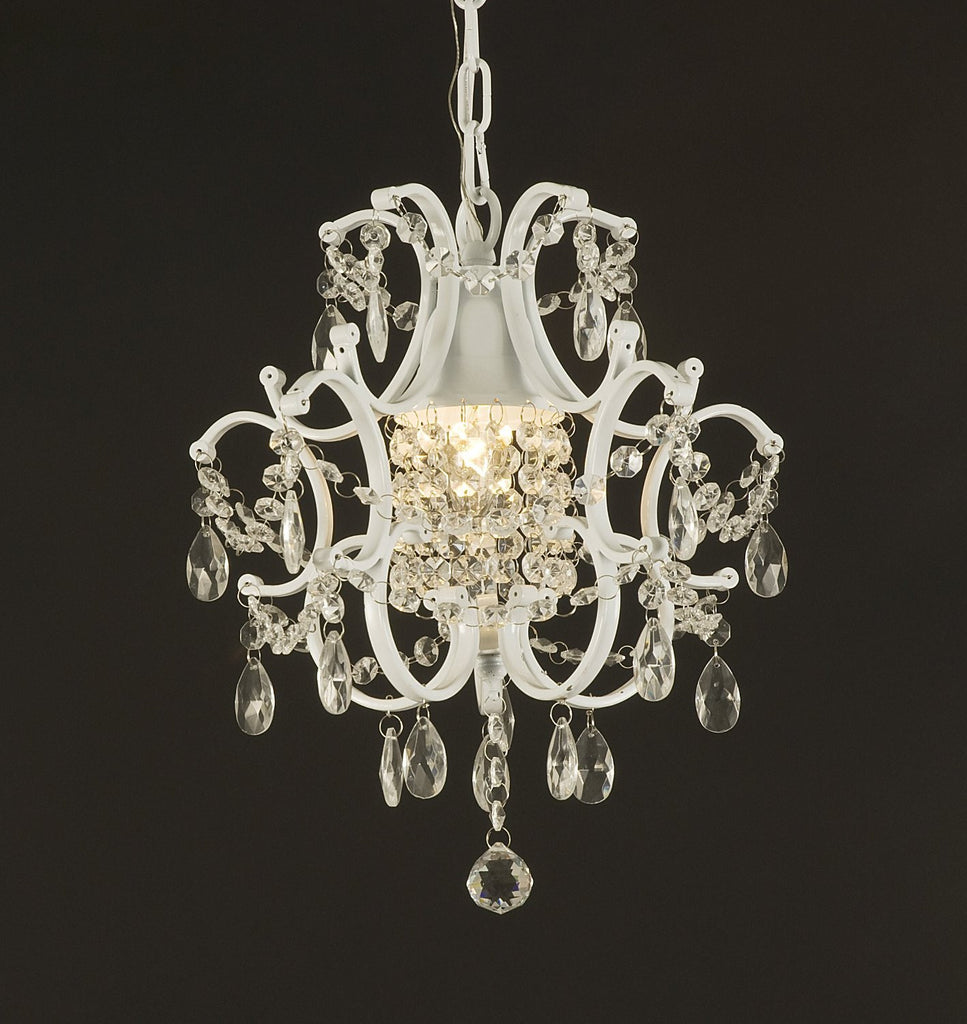 Jac D'Lights J10-592/1 Wrought Iron Crystal Chandelier 14x11x1-Inch White Wrought Country French Min Kitchen - J10-592/1-WHITE