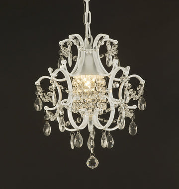 Wrought Iron Crystal Chandelier Lighting Country French White One Light Ceiling Fixture Swag Plug in Kit w/ 14' Feet of Hanging Chain Wire Plugin Wrought Country French Mini Kitchen - B17/592/1-WHITE