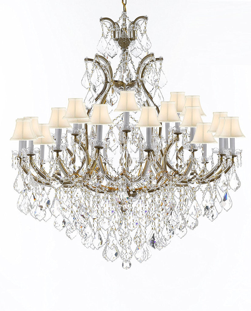 Crystal Chandelier Lighting Chandeliers H52" X W46" Dressed with Large, Luxe, Diamond Cut Crystals Great for the Foyer, Entry Way, Living Room, Family Room and More w/White Shades - A83-B90/WHITESHADES/52/2MT/24+1DC