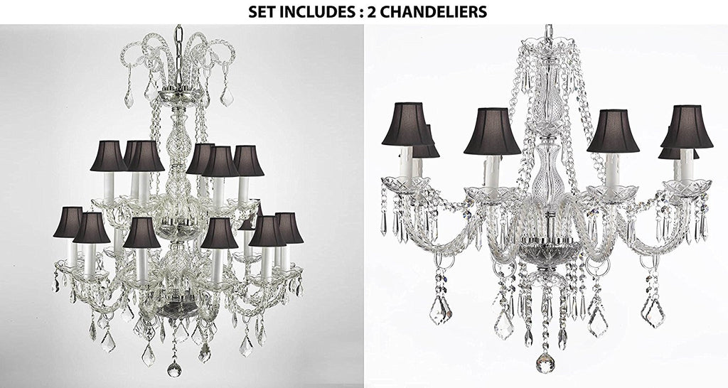 Set of 2 - 1 Authentic All Crystal Chandelier Lighting With Black Shades 38hx28w And 1 Crystal Chandelier Lighting With Black Shades 28ht X 28wd Murano - 1EA-26/18 + 1EA-243/8-BLACKSHADES