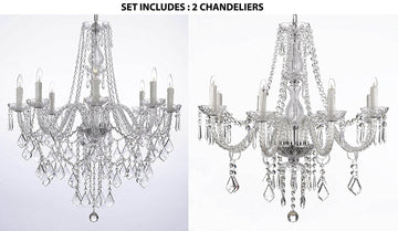 Set of 2 - 1 Crystal Chandelier Lighting 33hx28w And 1 Crystal Chandelier Lighting 28ht X 28wd Murano - 1EA-B14/243/8 + 1EA-243/8