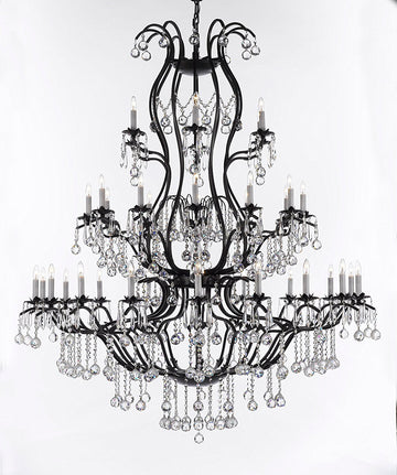 Large Wrought Iron Chandelier Chandeliers Lighting With Crystal Balls H60" x W52" - Great for the Entryway, Foyer, Family Room, Living Room - A500-B6/3031/36