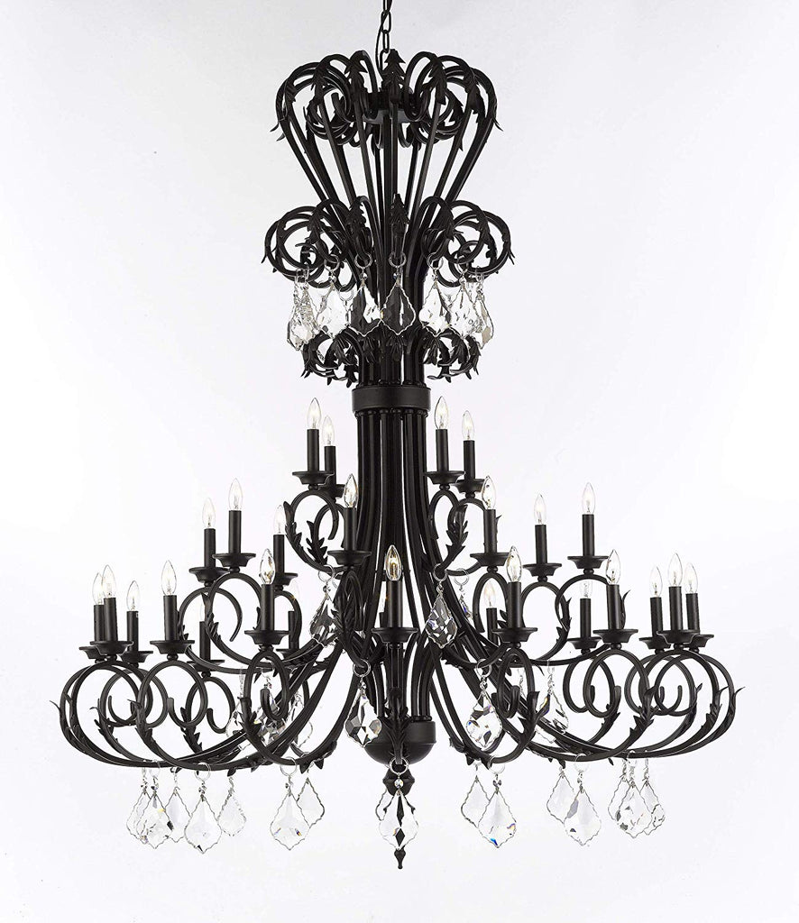 Versailles Large Foyer/Entryway Wrought Iron Chandelier with Crystal 60" Inches Tall - J10-724/28/B7