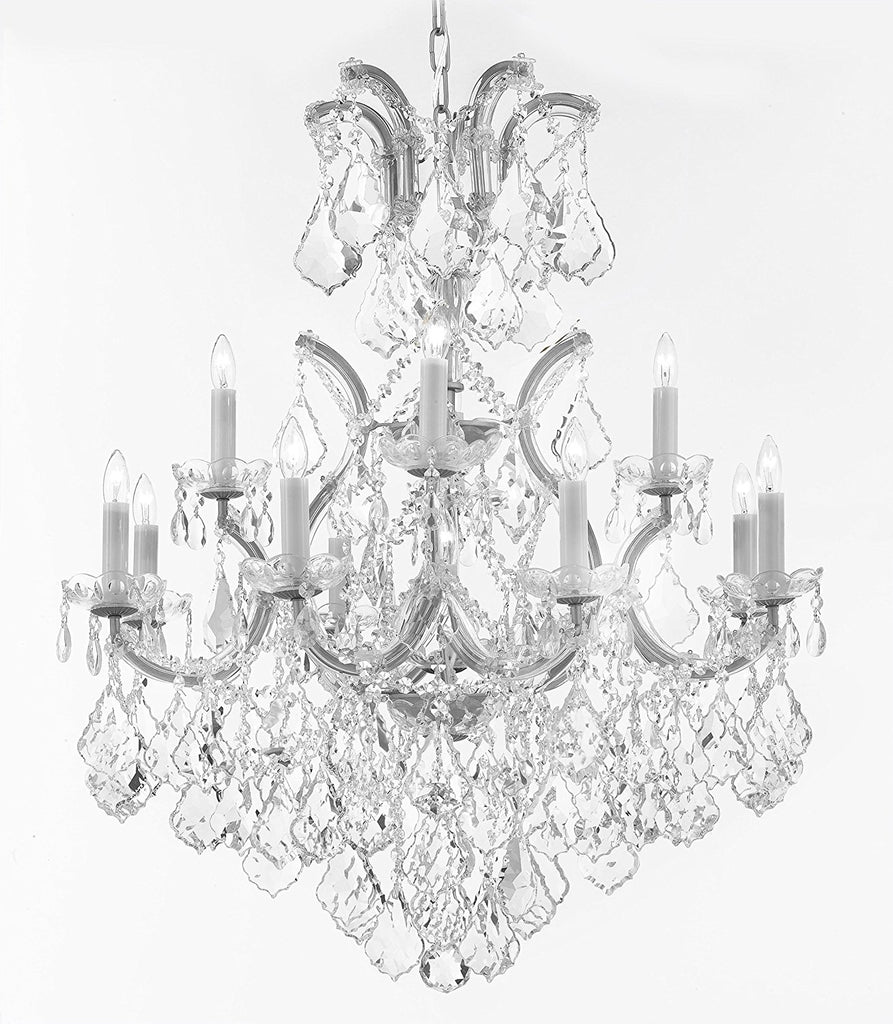 Swarovski Crystal Trimmed Maria Theresa Chandelier Lights Fixture Pendant Ceiling Lamp Dressed w/Large, Luxe Crystals! HT35" x WD28" - Good for Dining Room, Foyer, Entryway, Family Room, and More! - A500-B90/CS/B7/52/21532/12+1SW