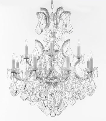 Swarovski Crystal Trimmed Maria Theresa Chandelier Lights Fixture Pendant Ceiling Lamp Dressed w/Large, Luxe Crystals! HT35" x WD28" - Good for Dining Room, Foyer, Entryway, Family Room, and More! - A500-B90/CS/B7/52/21532/12+1SW