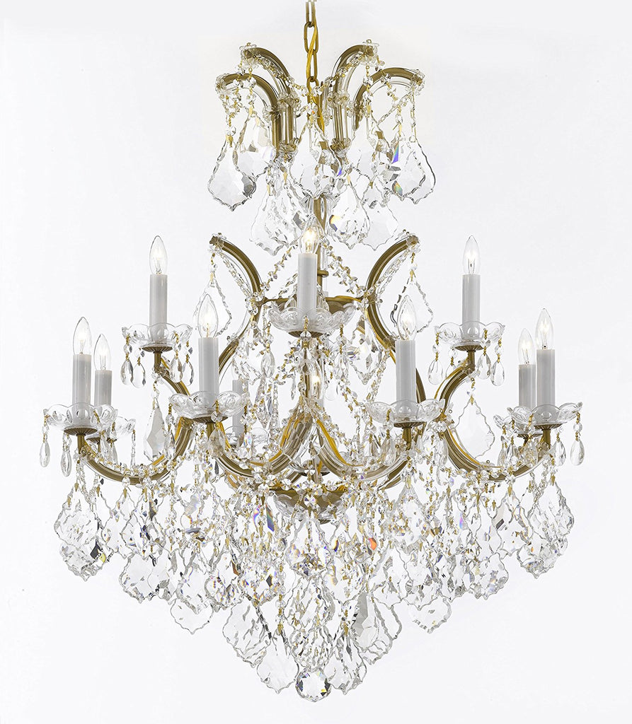 Swarovski Crystal Trimmed Maria Theresa Chandelier Lights Fixture Pendant Ceiling Lamp Dressed with Large, Luxe Crystals! HT35" x WD28" - Good for Dining Room, Foyer, Entryway, Family Room, and More! - A500-B90/CG/B7/52/21532/12+1SW