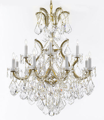 Swarovski Crystal Trimmed Maria Theresa Chandelier Lights Fixture Pendant Ceiling Lamp Dressed with Large, Luxe Crystals! HT35" x WD28" - Good for Dining Room, Foyer, Entryway, Family Room, and More! - A500-B90/CG/B7/52/21532/12+1SW