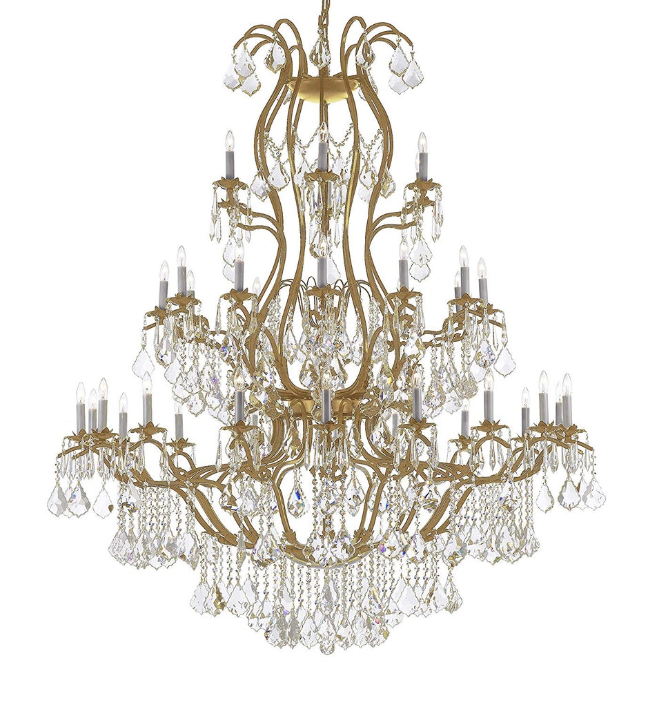 Chandelier Made with Swarovski Crystal! Large Foyer/Entryway Wrought Iron Chandelier Chandeliers Lighting with Crystal! H60" x W52" - A500-CG/3031/36+1SW