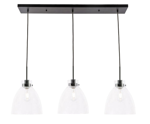 ZC121-LD5030D42BK - Living District: Frey 3 light Black and Clear glass pendant