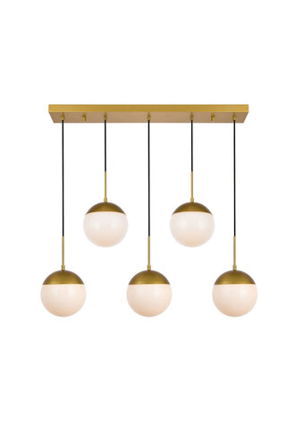 ZC121-LD6084BR - Living District: Eclipse 5 Lights Brass Pendant With Frosted White Glass