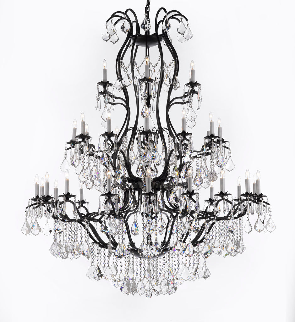 Swarovski Crystal Trimmed Chandelier Large Foyer / Entryway Wrought Iron Chandelier Lighting With Crystal H60" X W52" - A500-3031/36Sw