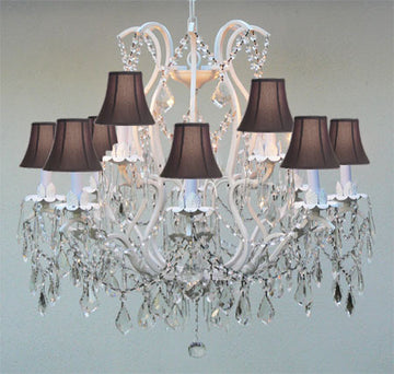 Swarovski Crystal Trimmed Chandelier White Wrought Iron Crystal Chandelier C... - J10-BLACKSHADES/WHITE/26014/12 SW