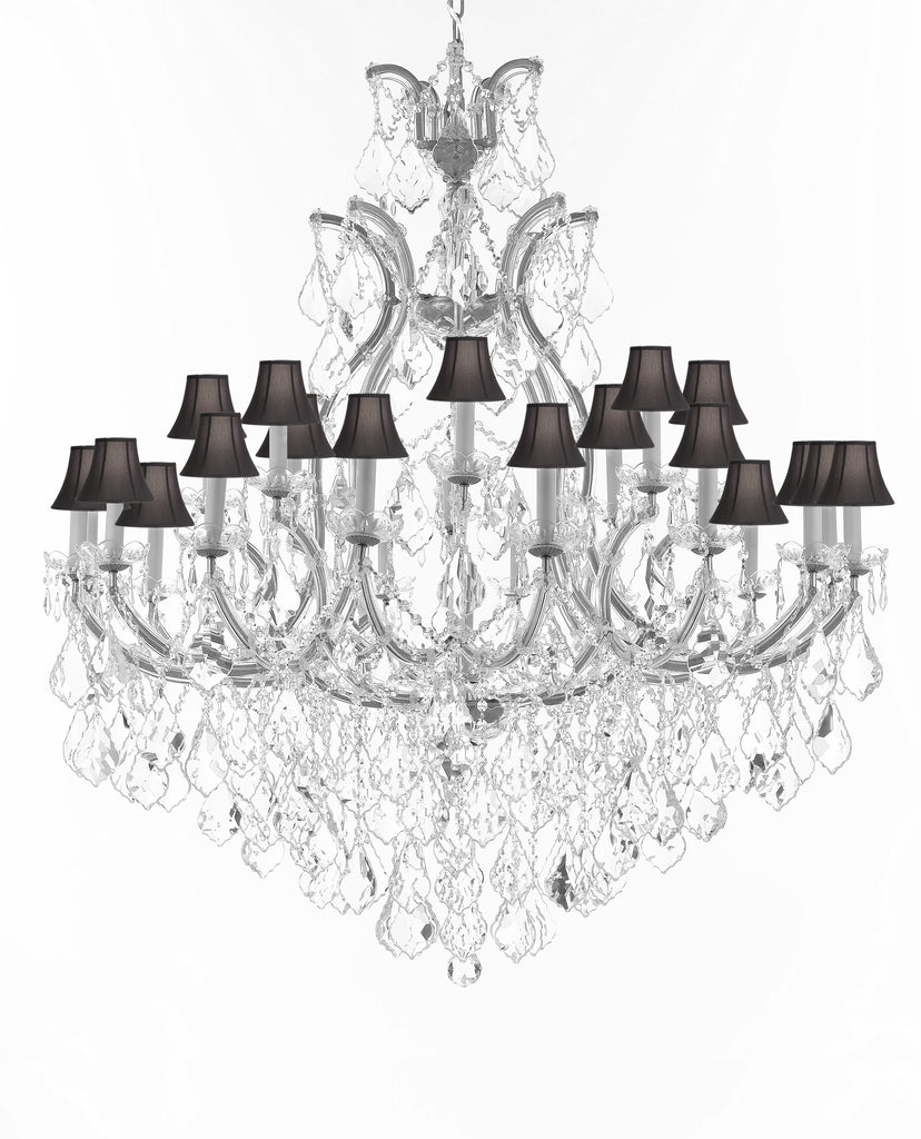 Swarovski Crystal Trimmed Chandelier Lighting Chandeliers H52" X W46" Dressed with Large, Luxe Crystals - Great for the Foyer, Entry Way, Living Room, Family Room & More w/Black Shades - A500-B90/CS/BLACKSHADES/52/2MT/24+1SW
