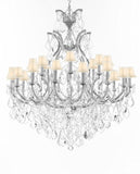 Swarovski Crystal Trimmed Chandelier Lighting Chandeliers H52" X W46" Dressed with Large, Luxe Crystals - Great for the Foyer, Entry Way, Living Room, Family Room & More w/White Shades - A500-B90/CS/WHITESHADES/52/2MT/24+1SW