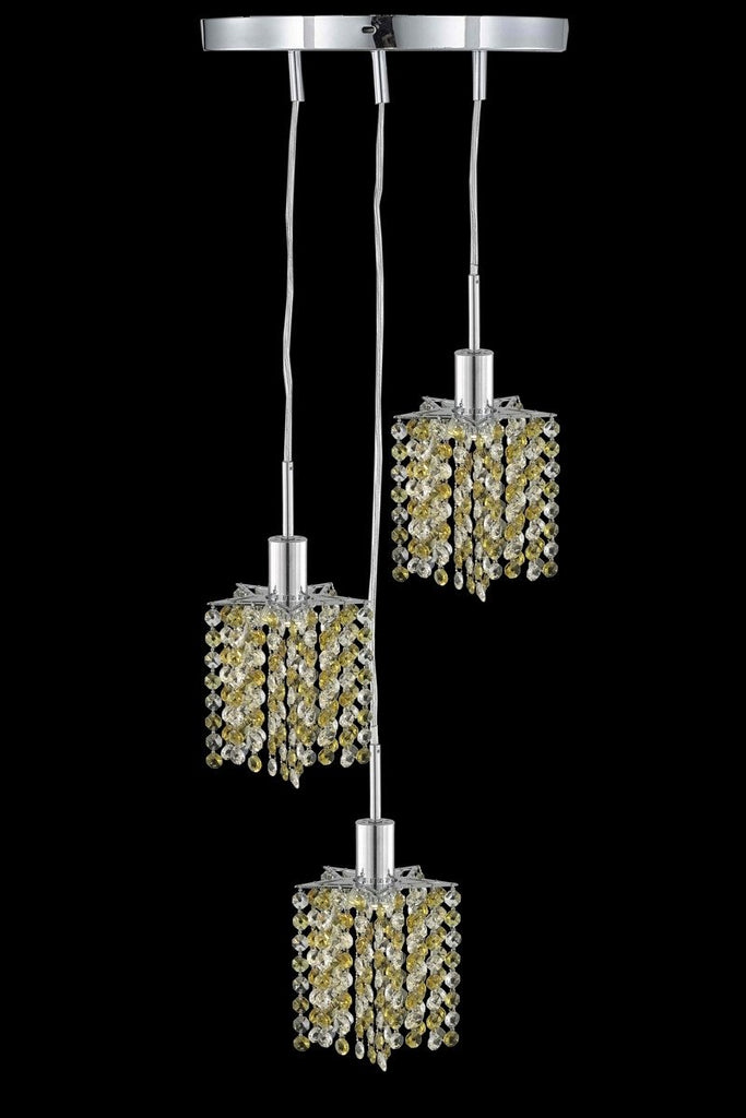 C121-1383D-R-P-GT/RC By Elegant Lighting Mini Collection 3 Light Pendants Chrome Finish