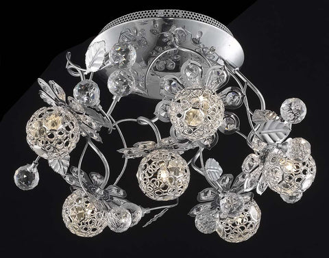 C121-2073F18C/EC By Elegant Lighting Iris Collection 6 Light Flushmount Chrome Finish