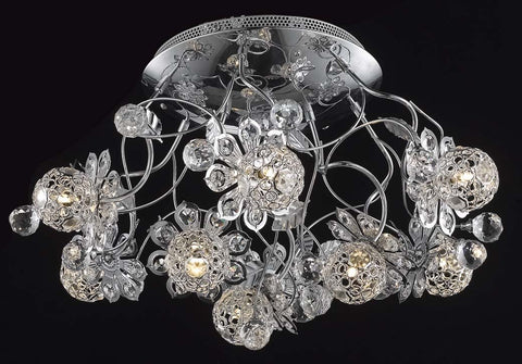 C121-2073F20C/EC By Elegant Lighting Iris Collection 9 Light Flushmount Chrome Finish