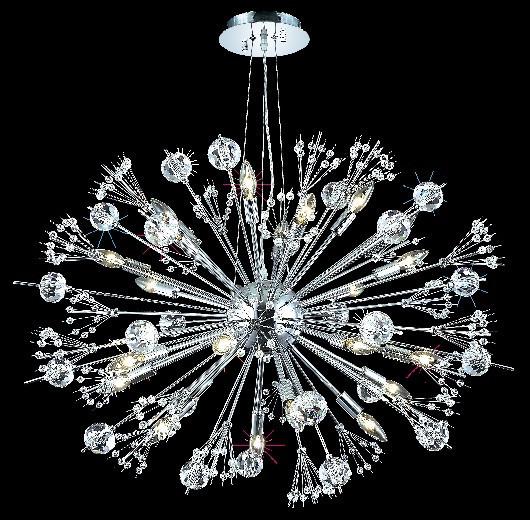 C121-3400D36C/EC By Elegant Lighting Cyclone Collection 24 Light Chandeliers Chrome Finish